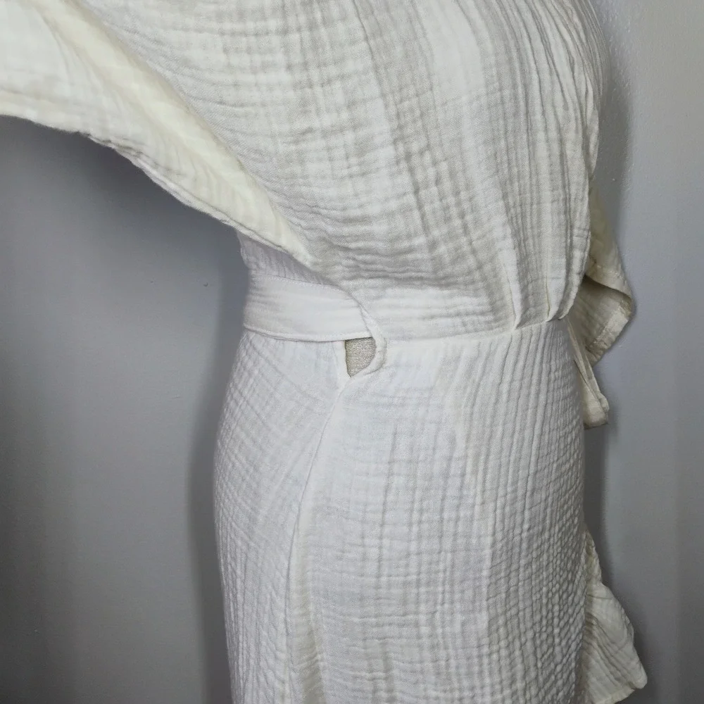 Hammacher Schlemmer UPF 30 Turkish Cotton Cover Up Wrap Dress Ecru Womens S/M - Picture 7 of 13
